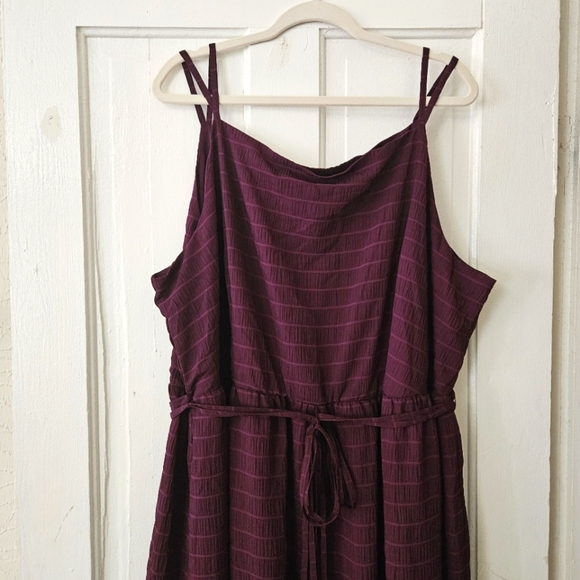 Cato Women’s Purple Tiered Striped Dress Size 26/28 Tie Belt, Spaghetti Straps - Picture 5 of 5
